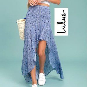 Lulu's Mediterranean Beach Blue & White Print High Low Maxi Skirt
